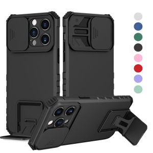Holder Shockproof Armor Slide Camera Lens Phone Case for iphone 15 14 13 12 Pro Max 15Plus 14Plus Kickstand Bumper Stand Cover
