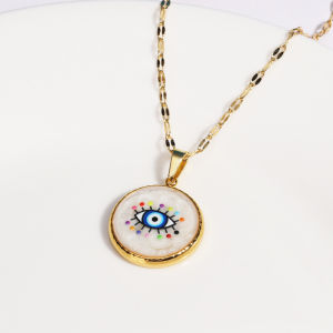 Vintage Colorful Enamel Evil Eyes Pendant Necklace Stainless Steel Trendy Geometric Choker Jewelry Party Gifts For Women Girls
