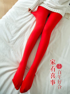Red Wedding Pants Womens Thin Spring Autumn Style Mid-Thick Summer Stockings Large Red Silk Pantyhose for Marriage