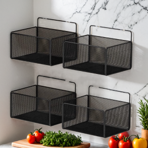 No-Drill Wall Mounted Kitchen Storage Rack For Garlic Ginger Seasoning Utensils