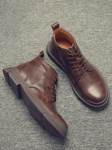 Mens Martin Boots Summer High-Gain Casual Retro Breathable England Style Work Boots Leather Upper Mid-Calf Fashionable Boots