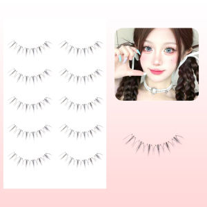 5 Pairs W70 False Eyelashes Wispy Soft Cluster Lashes Natural Thick Manga Eyelashes with Clear Band Korean Style Anime Makeup