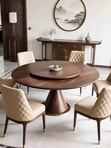 New Chinese Style Solid Wood Walnut round Dining Table And Chairs Home Use Dining Table Modern Simple Luxury Dining Table Set