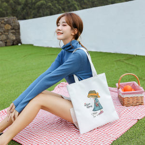 Túi Tote nữ vải canvas túi đeo vai mới in hình dễ thương và đa năng vừa A4 có khóa kéo tiện dụng LX267