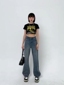 Woman Korean style loose jeans Straight-leg capri pants
