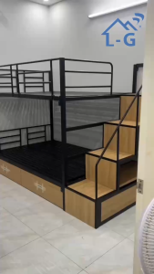 Giường Tầng Sắt Cầu Thang Hộp Có Hộc Kéo MDF – Giường 2 Tầng Khung Sắt Chắc Chắn Tiết Kiệm Không Gian