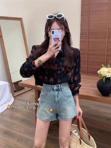 Retro High Waist Elastic Denim Shorts Womens Summer Thin Korean Style Versatile Slim A-Line Wide Leg Hot Pants Trendy