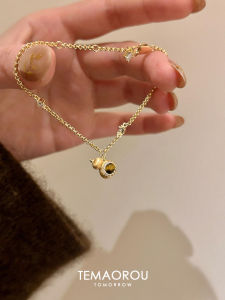 สร้อยข้อมือเพชรเทียมประดับลูกแพร์ทองคำสำหรับผู้หญิง เครื่องประดับแฟชั่นระดับไฮเอนด์แบบเล็กๆ หรูหรา สร้อยคอไททาเนียม