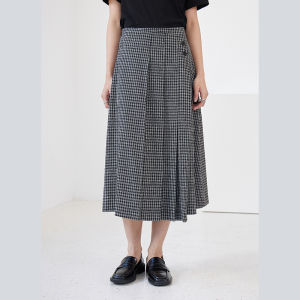 Naegvrre Plaid Mini Skirt High Waist A-Line Slimming Vintage Pleated Skirt Womens Fashion Autumn New Arrival Polyester Blend