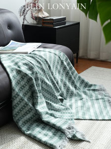 ELIN LONYAIN | Lake Green Wool Blend Fringe Throw Blanket