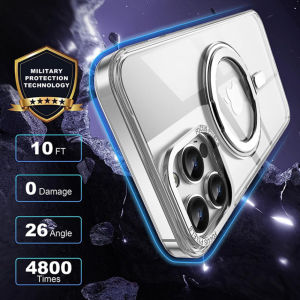 MagSafe Metal Ring Stand Phone Case For iPhone 17Air 16e 16 15 14 13 12 11 Pro Max Plus Kickstand Transparent Shockproof Cover For iPhone 16 17 Pro Max Military Grade 360 °Rotatable Bracket Casing