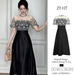 ZYHT ชุดเดรสผู้หญิงชุดเดรสทรงเอชุดเดรสใส่ไปทำงานชุดสีดำชุดเดรสสไตล์เกาหลีชุดเดรสแต่งงานหรูหราชุดเดรสปาร์ตี้ชุดราตรี21706