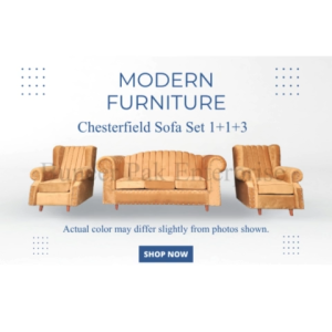 Sofa Set 1+1+3 Chesterfield Velvet / Elegant Classic Design / Wooden Legs / Custom & Pre-Order