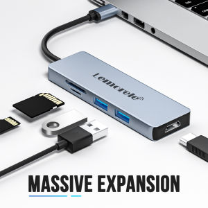 Lemorele | Lemorele 5 Ports USB C HUB Docking Station Type C to Dual HDMI 4K 30Hz USB 2.0 480Mbps SD/TF for PC macbook laptop Mobile Phone