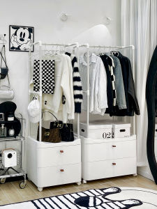 Floor Coat Rack with Drawer Movable Underwear Box Clothes Storage Rack Entrance Entrance Bedroom Pannier Bag Clothes Rack