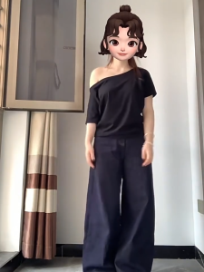 PM✿ Solid Color Short Sleeved T-shirt Loose Versatile Design Sense Top Off-the-shoulder