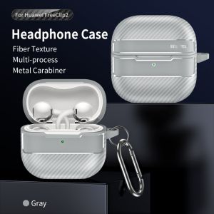 Fiber Textured Earphone Cover For Huawei FreeClip2 Case Headphone TPU Protective Cases For Huawei FreeClip 2 Sleeve With Buckle