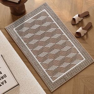 VIKAMA Modern Geometric Border Doormat Non-Slip Textured Floor Rug For Entryway Hallway Indoor Home Decor