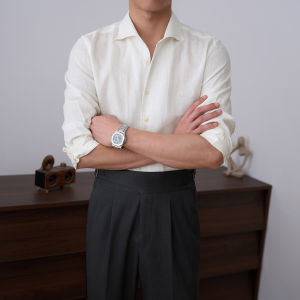 Lightweight Breathable Linen Shirt Mens Long Sleeve Casual Slim Fit Business Casual Retro Gentleman Brown Color Shirt