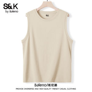 Summer Mens Pure Cotton Vest Sleeveless Brown Sporty American Retro Trendy Brand Baleno Casual Loose Fit round Neck Sweat Vest