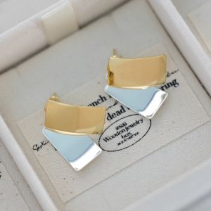 Due to Lack of Sting [Geometry Square Piece] Gold and Silver Contrast Color Ear Studs Womens Front and Rear Wear Non-Piercing Ear Clip Light Luxury Minority Women