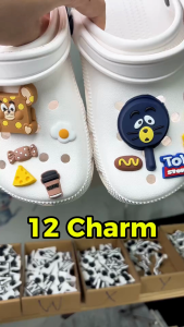 Bộ 12 CHARM STICKER - Mèo & Chuột - Phụ kiện gắn lên giày dép lỗ - Sẵn Nút Gắn Tiện Lợi