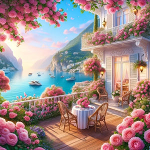 Bộ Tranh Kim Cương Huacan - Tranh Phong Cảnh Núi Sông Hoa Hồng Đính Đá Toàn Bộ Hình Tròn & Hình Vuông