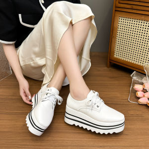 DIANCHA | Height-increasing Thick Wedge Casual Shoes Round Toe Lace-up