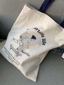 2025 New Ins Artistic Fresh Canvas Skateboard Fun Single Shoulder Handbag Student Bookbag Soft Printed Commuter Zipper Bag