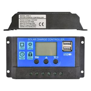 Bộ Điều Khiển Sạc Năng Lượng Mặt Trời 12V/24V 30A/20A/10A Tự Động LCD Dual USB 5V Đầu Ra Tấm Quang Điện PV Điều Chỉnh Tải Bộ Xả