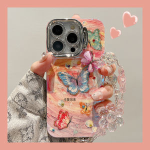 Kafel Artistic Oil Painting 3D Butterfly Silicone Phone Case for  14 pro Max 13 12 Models Protective Shell with Stand Womens Style