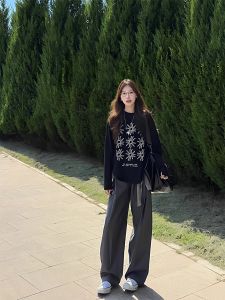 Áo Thun Dài Tay Rộng Rãi Mùa Xuân Thu Cho Nữ Áo Lót Cotton Phong Cách Mỹ Che Phủ Thịt Thời Trang Hợp Thời Trang Áo Thun Thường Ngày