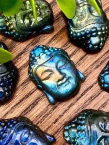 1PC High Quality Labradorite Buddha Head Natural Crystal Carving Gemstone Jewelry Glitter Birthday gift Party decoration.