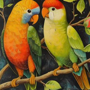 Tranh uyên ương chất liệu sơn dầuTranh treo tường dán tường phong thủy tình yêu.CGI-933