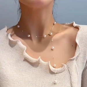 Nicedays🍒Kalung Mutiara Sederhana Wanita Kalung Gaya Prancis Mewah Rumbai Serbaguna Rantai Tulang Selangka