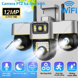 Camera Wifi V380 Pro Ba Ống Kính 6K 12MP Ngoài Trời IP Với Zoom 10X Tầm Nhìn Ban Đêm Phát Hiện Chuyển Động Người Điều Khiển Bằng Ứng Dụng Chống Nước