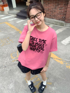 Summer New Style Cotton round Neck Short Sleeve T-Shirt Womens Simple Letter Print Casual Comfortable Breathable Top