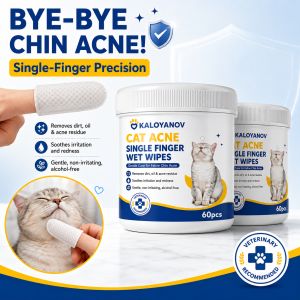 Cat Chin Acne Single-Finger Wipes for Feline Dirt & Blackheads Plant-Based No-Rinse Gentle Cleanser for Sensitive Skin 60 Pcs