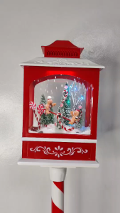 D&D Home l LBF-22 Christmas Decorative Snow Globe Lanterns with Candy Cane and Solid Red Stands