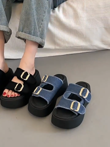 DEVOUE #054 - Sandal Wedges Wanita Kekinian Sandal Wanita Import Kualiatas Premium Terbaru Sandal Slop Model Tali Free Box