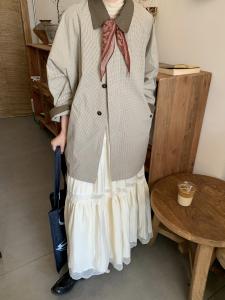 Design Sense Lace Splicing Pleated Cotton Linen Blend Midi Skirt Women High Waist Fairy Skirt Commute Style Natural Waist