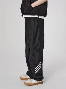 กางเกงขายาวทรงตรงลำลองสไตล์อเมริกันสำหรับผู้ชายและผู้หญิง กางเกงขายาวทรงตรงสีดำ กางเกงขายาวทรงตรงสำหรับเล่นกีฬาในฤดูใบไม้ร่วงและฤดูหนาว