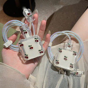 สายชาร์จเชอร์รี่ 5 ชิ้น อุปกรณ์ป้องกันสายชาร์จแบบม้วนเก็บ สำหรับ iPhone 18 20w 16 Pro Max 15 14 13 ฝาครอบป้องกันสำหรับที่ชาร์จเร็ว