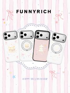 FUNNY RICH | Happy Trojan Tour is suitable for Apple iPhone18/17/16ProMax mobile phone case bracket shell magnetic leather protective cover womens anti-fall