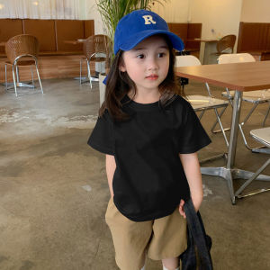 Childrens Cotton T-Shirt Short Sleeve Half Sleeve Thin Summer Clothes White Top for Boys And Girls Pure Color Korean Style Loose Fit