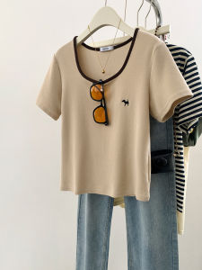 YIFENGXIN | Embroidered Boat Neck Short Sleeve T-Shirt
