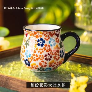 pdq | Cốc Sứ Cổ Điển Thủ Công Họa Tiết Hoa 401-500ml Dùng Cho Cà Phê Văn Phòng Nhà Ở Ăn Sáng Sữa Chua Trà Sữa