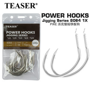 TEASER 10pcs/bag 8064 1X PIKE Light Jigging Hook 1/0 2/0 3/0 4/0 5/0 Metal Assist Hooks For Jig Lures Fishing Hooks