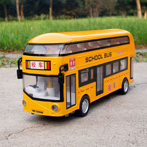 Double Layer Alloy Bus Toy Car Simulated School Bus Public Transport Bus Toy with Sound And Light Features Large Size Collectible Model