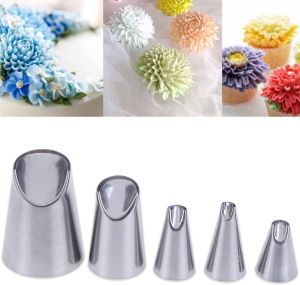 5PCS Chrysanthemum Piping Tips Set -Stainless Steel Cake Decorating Nozzles for Buttercream Flowers DIY Cake Decorating Supplies